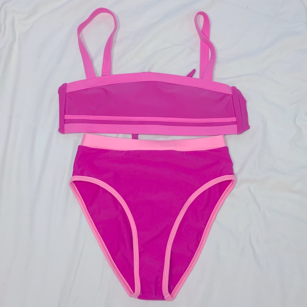 93 Play Street 2Piece Bikini-Bandeau Top & Full-Coverage High Rise Bottom- Large